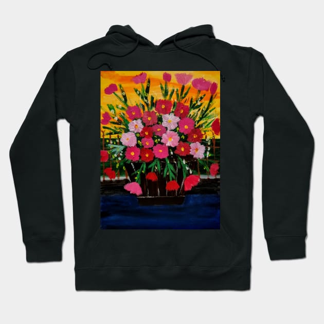 Some wildflowers in a wooden barrel but a metal fence Hoodie by kkartwork